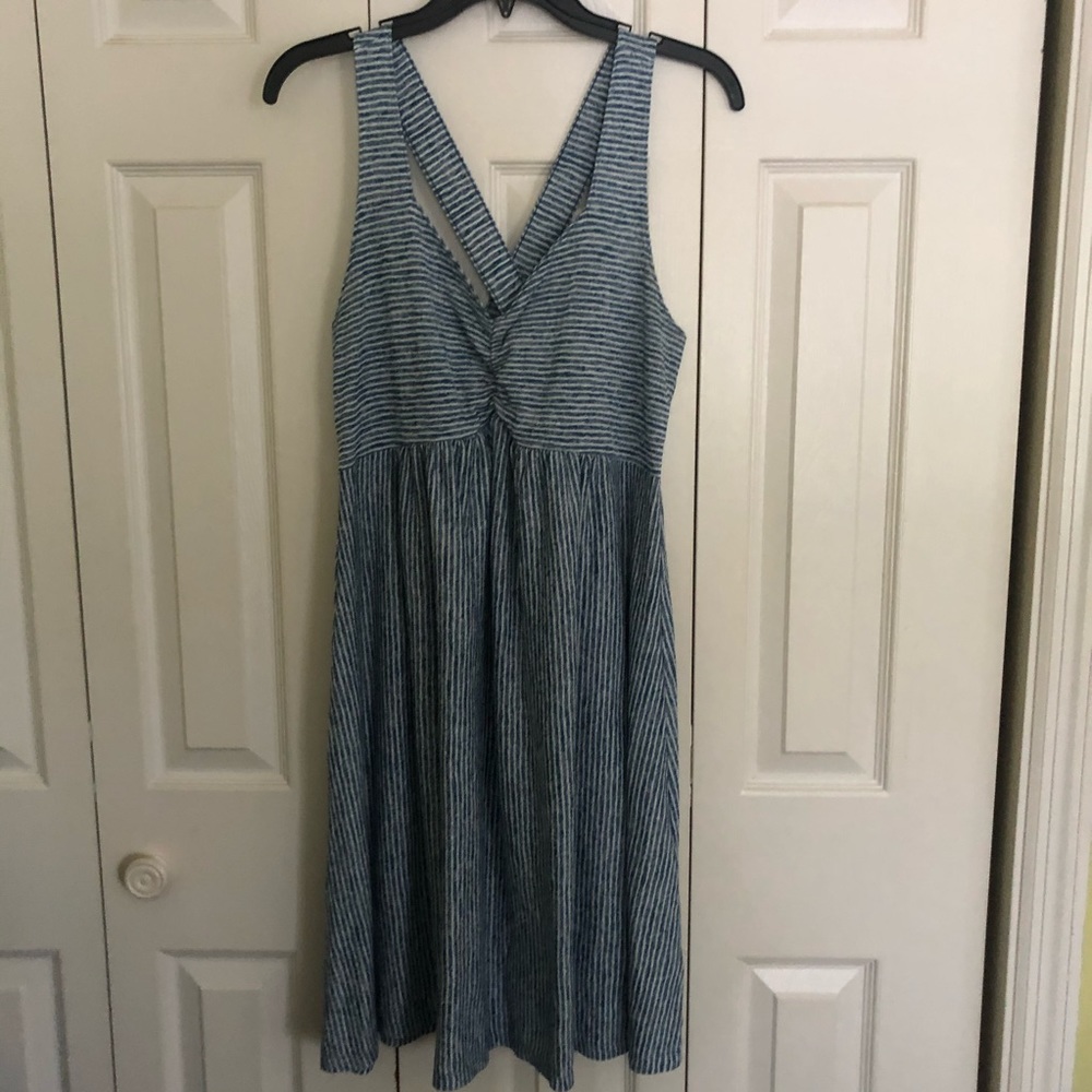 Blue and white striped dress
